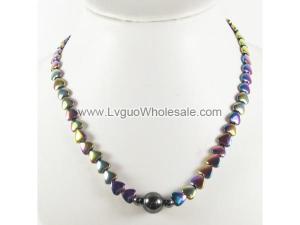 Rainbow Plating Heart ShapeHematite Beads Strands Necklace